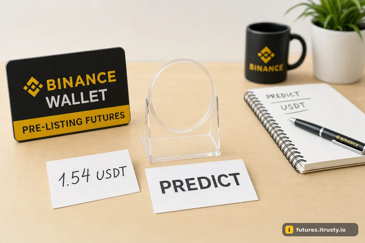 Пустая подставка для монеты с ценником 1,54 USDT и карточкой PREDICT